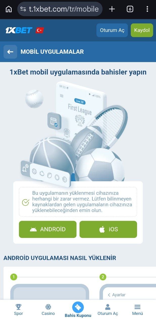 1xBet APK Android kurulum — bilinmeyen kaynaklar izni